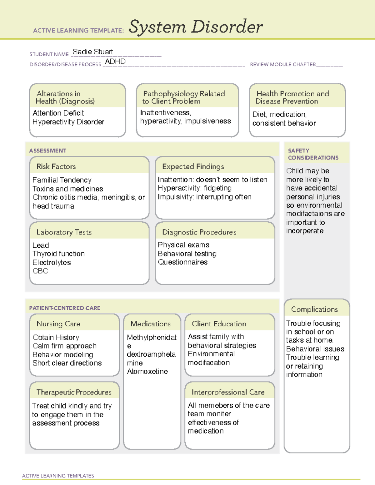 System Disorder Health Assessment - ACTIVE LEARNING TEMPLATES System ...