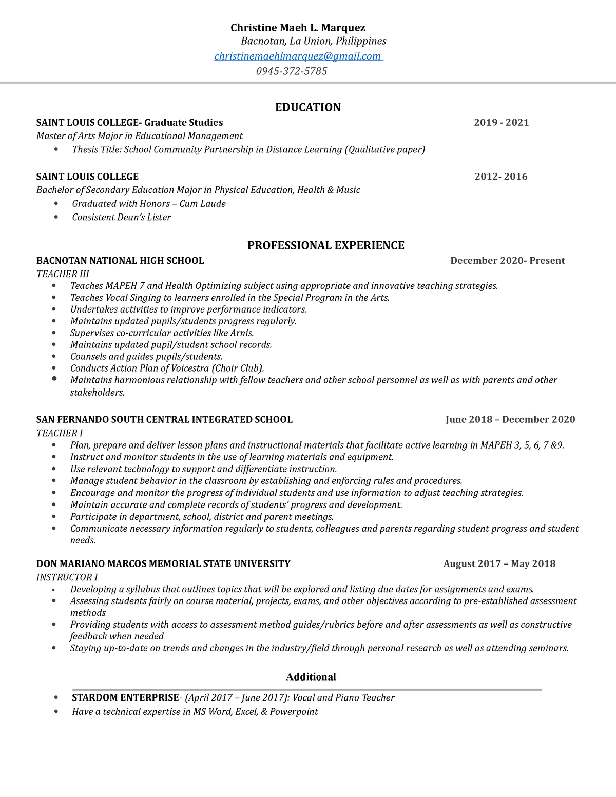 Resume - dhfj - Christine Maeh L. Marquez Bacnotan, La Union ...