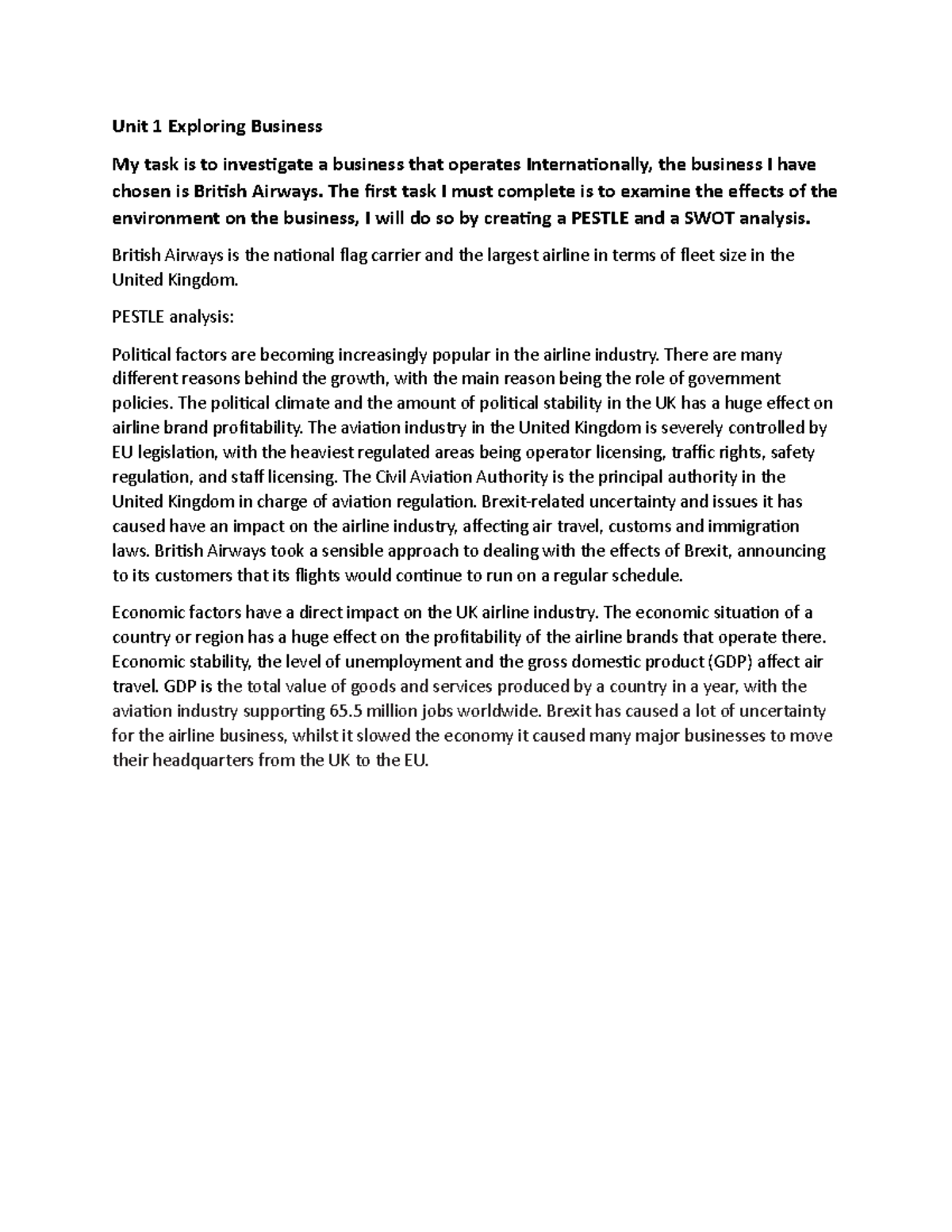 The effects of the enviroment on a business copy - Unit 1 Exploring ...