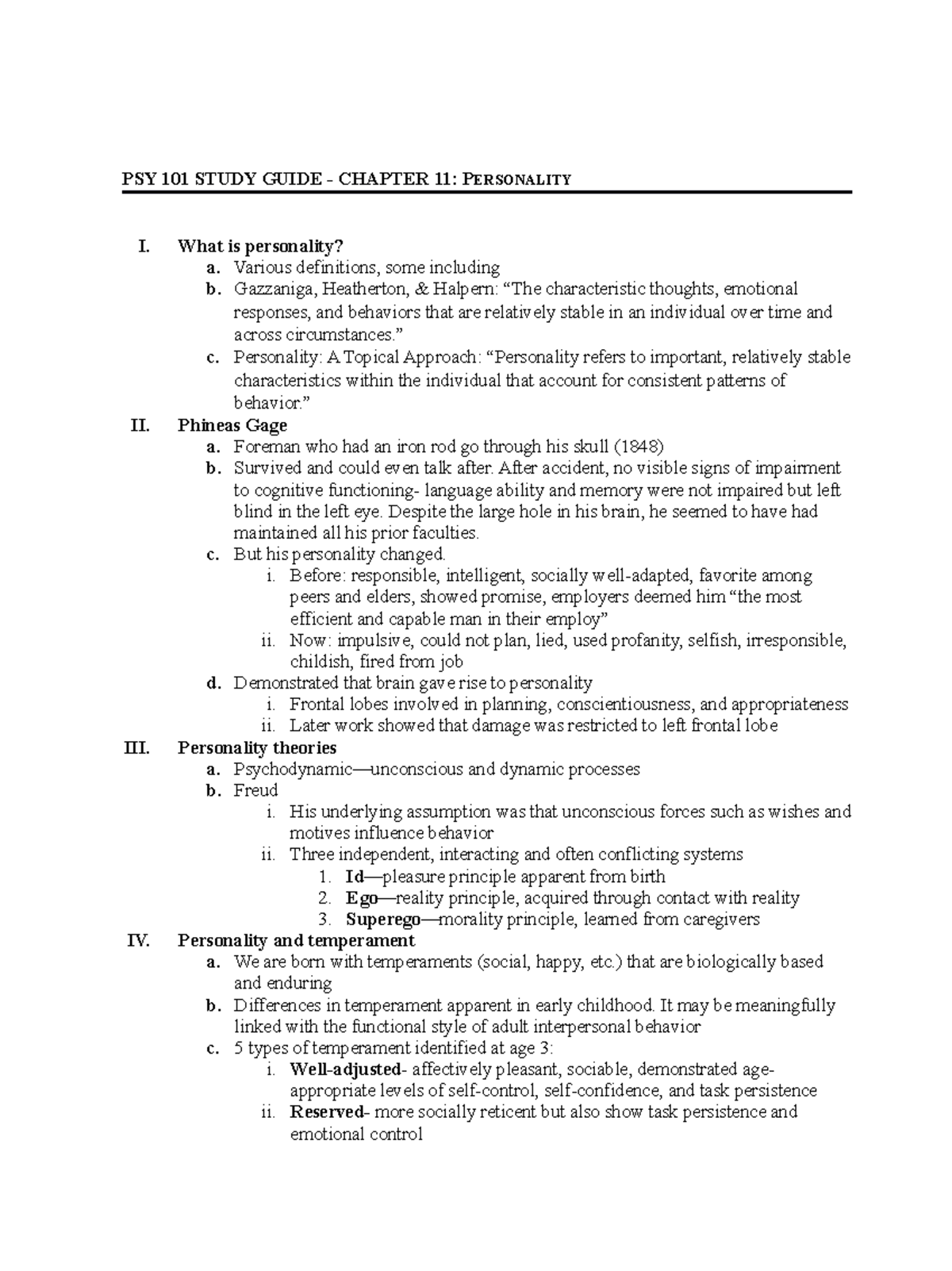 PSY 101 Study Guide Chapter 11 - Personality - PSY 101 STUDY GUIDE ...