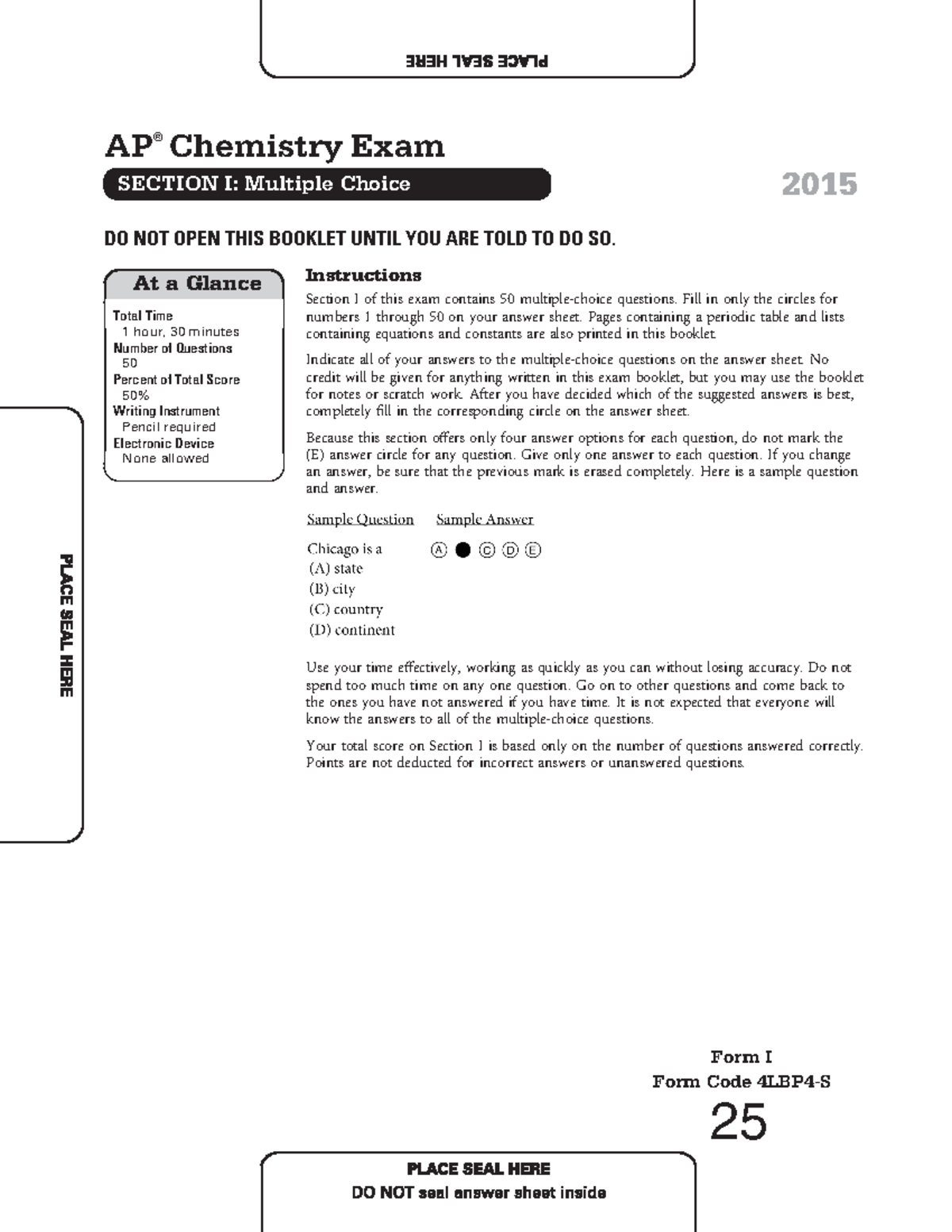 2015 AP CHEM - 2. MCQ - awdsa - AP ® Chemistry Exam SECTION I: Multiple ...