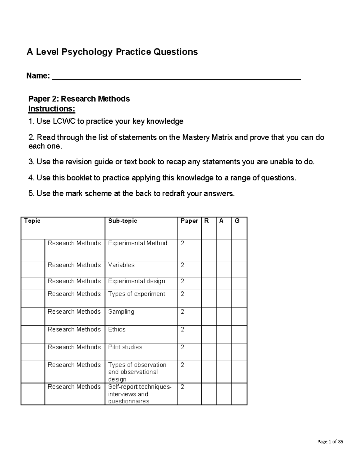 research methods exam questions aqa psychology