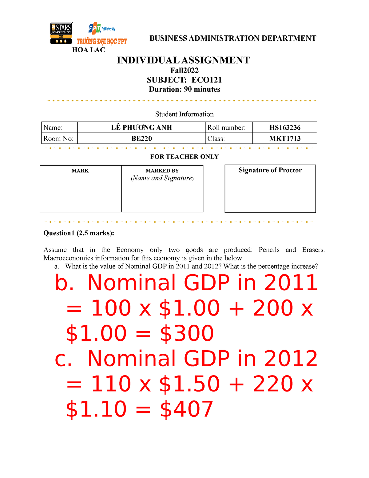 ECO121 Test 02 Individual Assignment 02 - HOA LAC BUSINESS ...