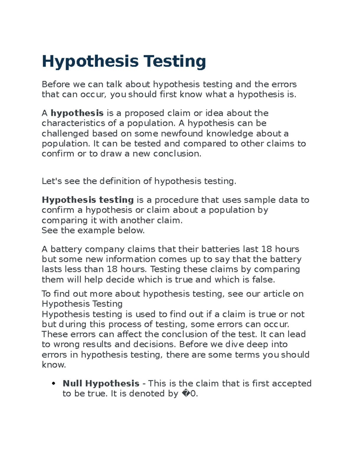 hypothesis testing assignment