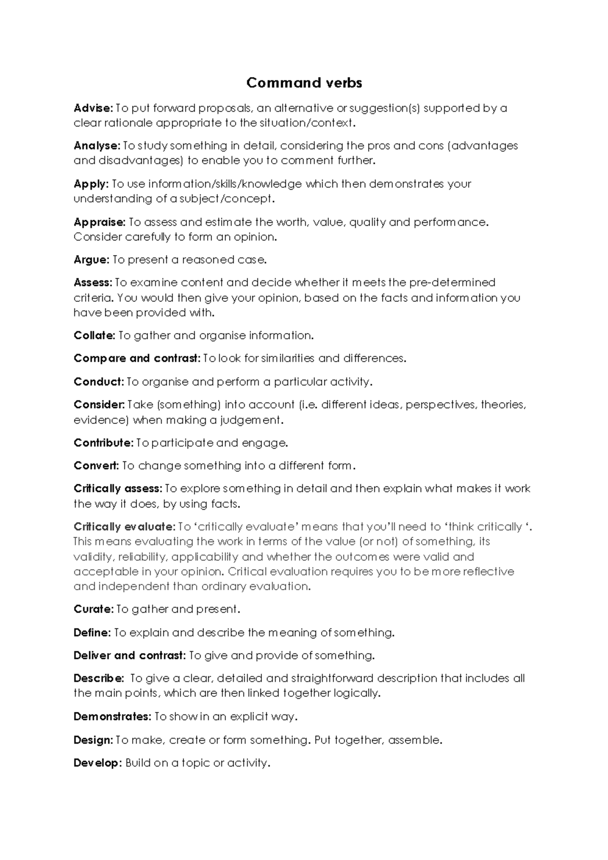 Commands Verbs - sdfsdfdfd - Command verbs Advise: To put forward ...