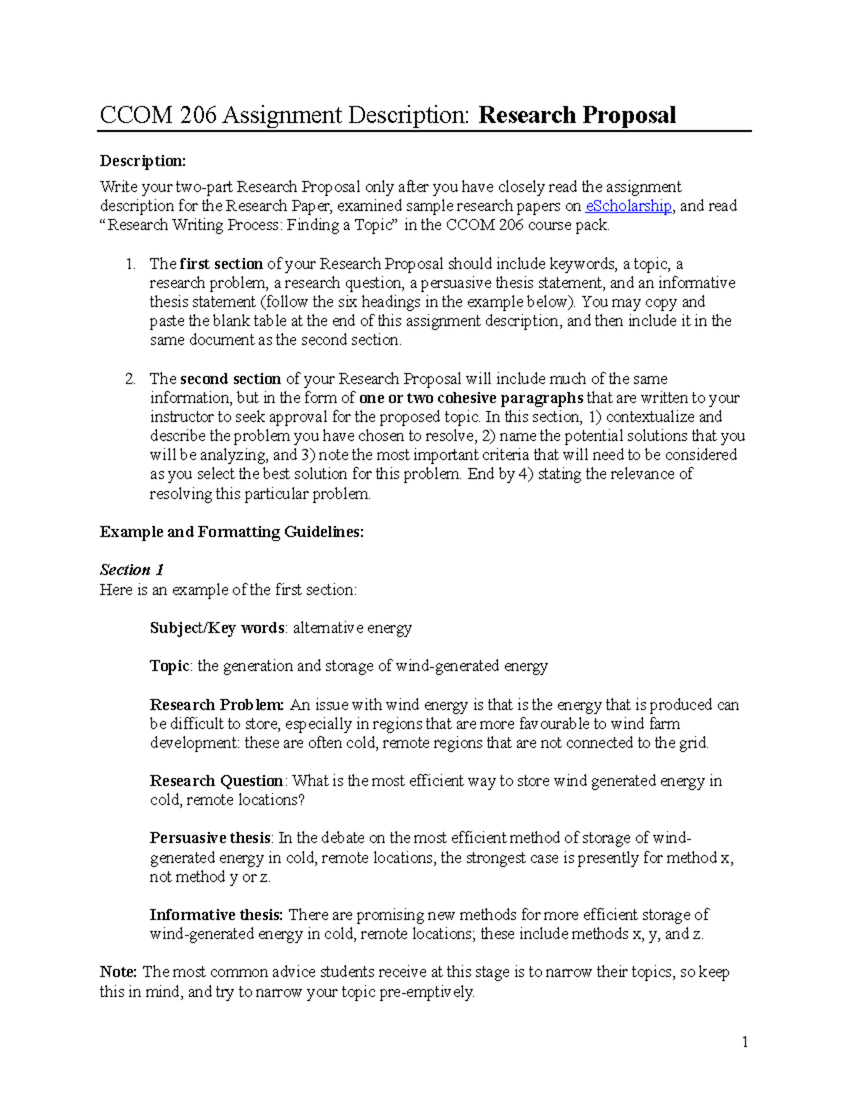 CCOM206 Research Proposal Description, Worksheet and Outline - CCOM 206 ...