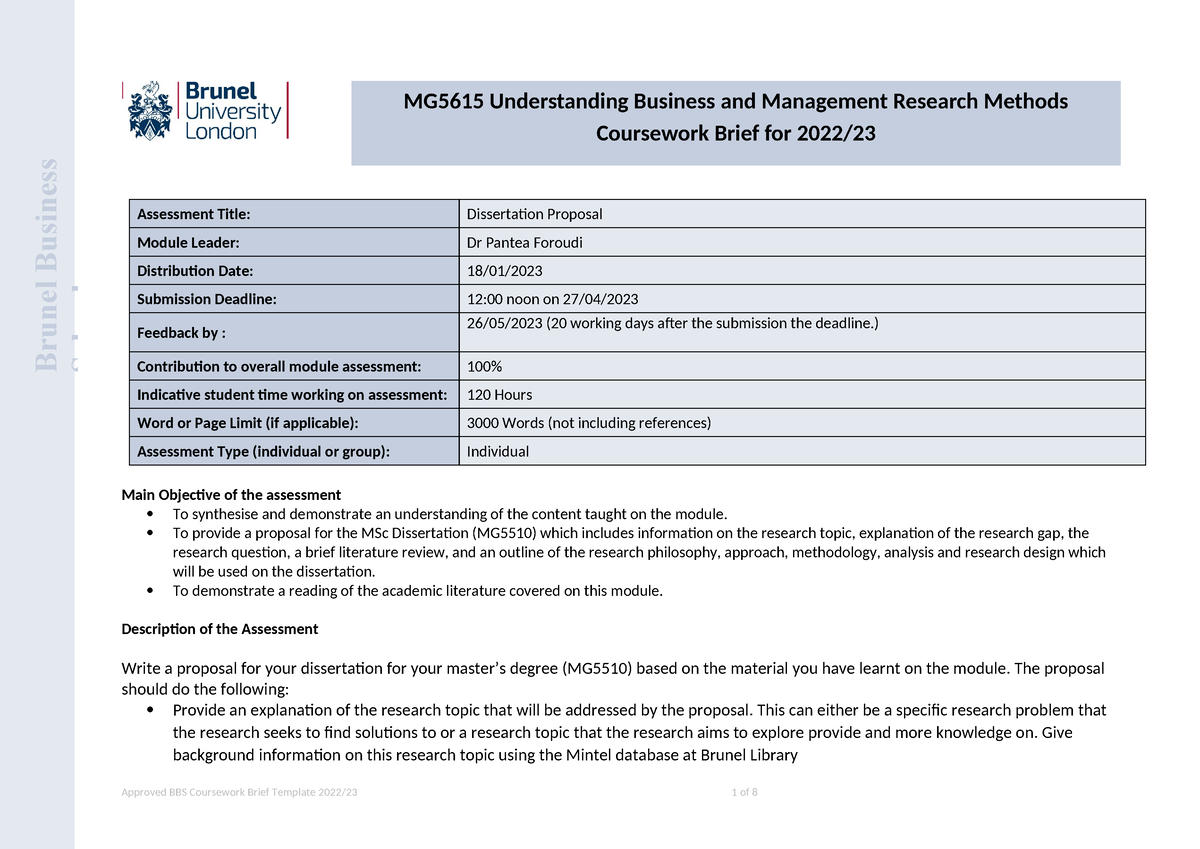 brunel university dissertation examples