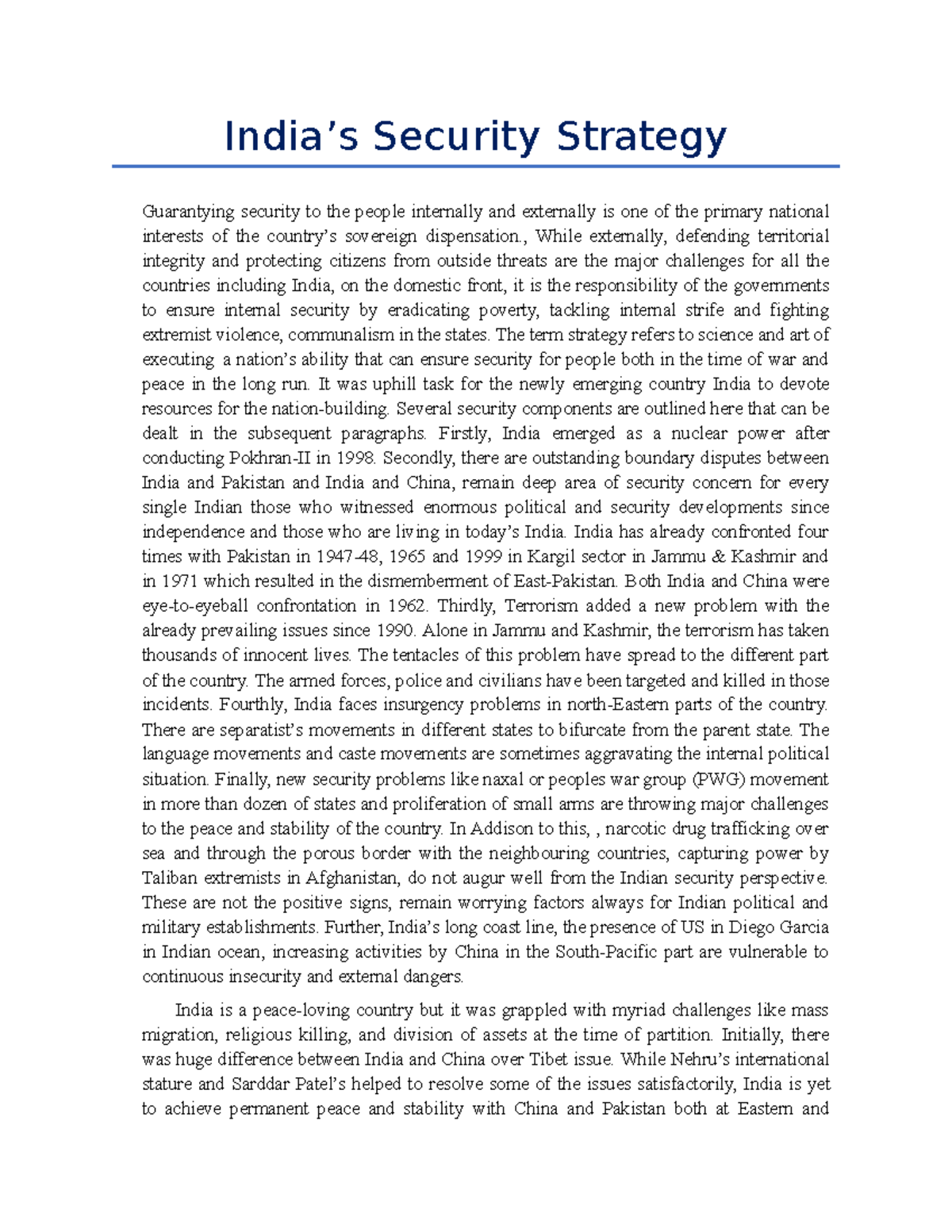 India’s Security Strategy - India’s Security Strategy Guarantying ...