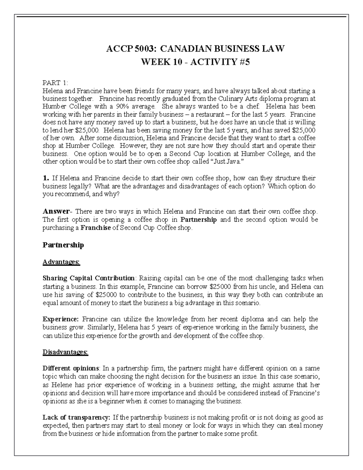 ACCP 5003 Canadian Business LAW WEEK 10 Activity 4 ACCP 5003