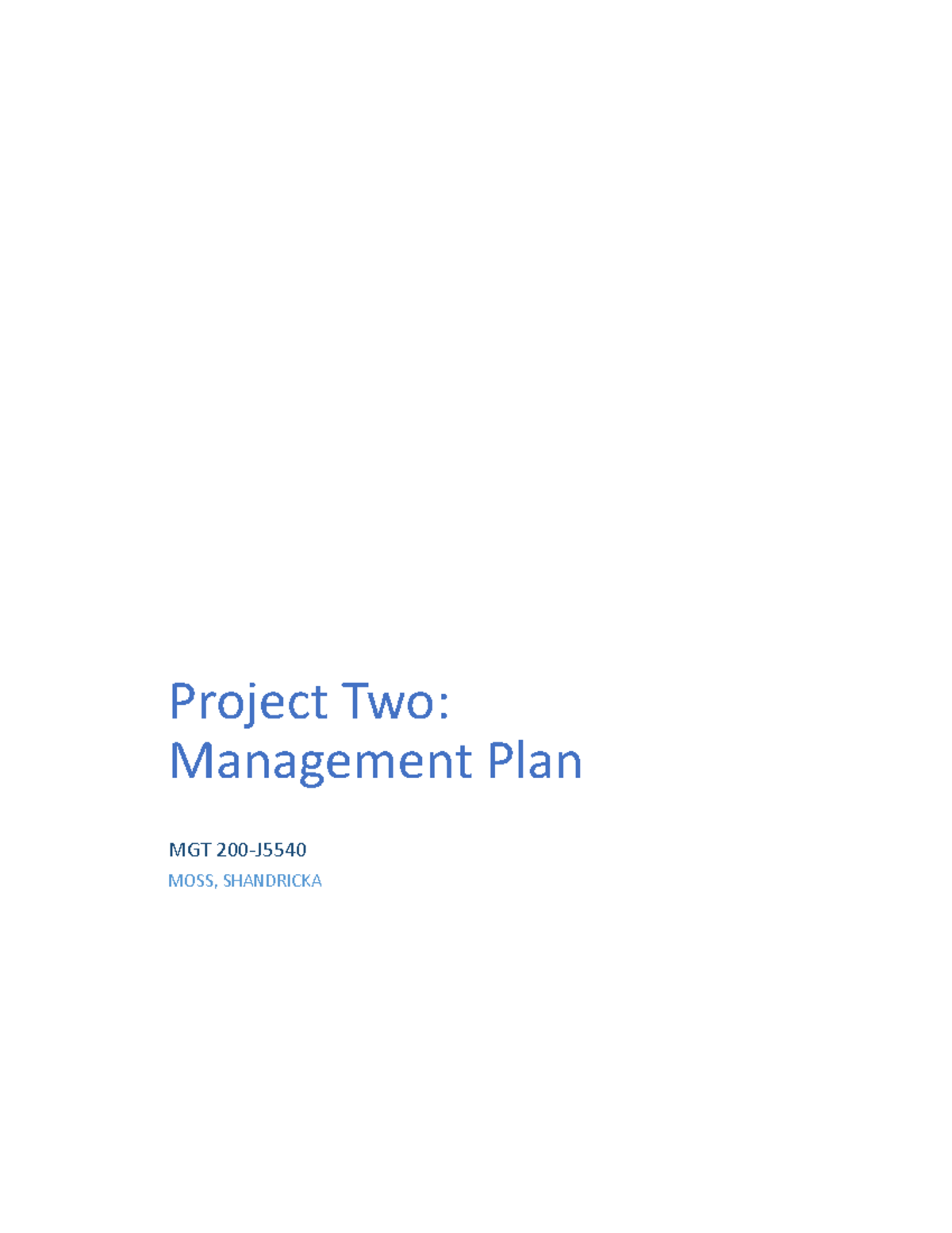 Project Two Management Plan - Project Two: Management Plan MGT 200-J ...