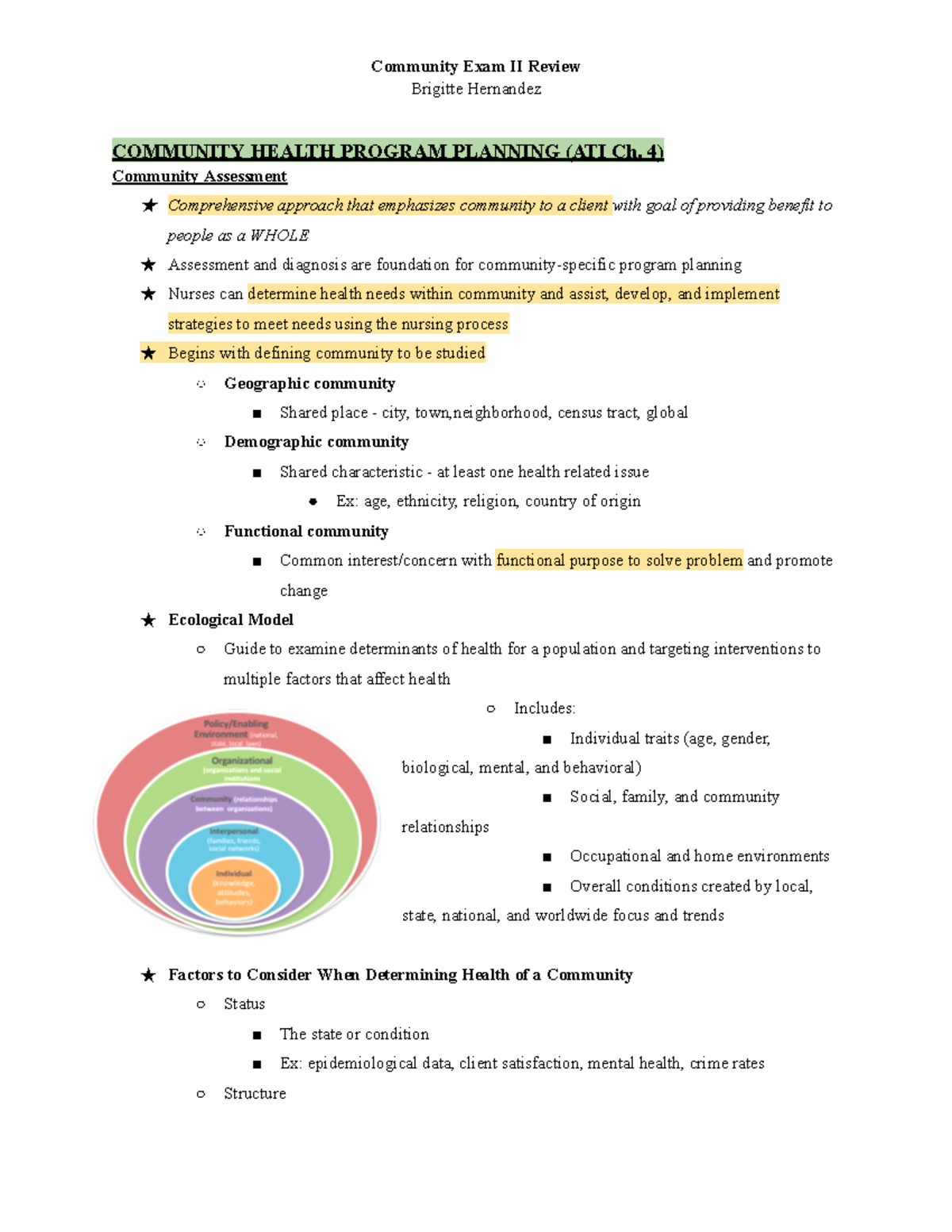 Community Exam 2 Review - Community Exam II Review Brigitte Hernandez ...