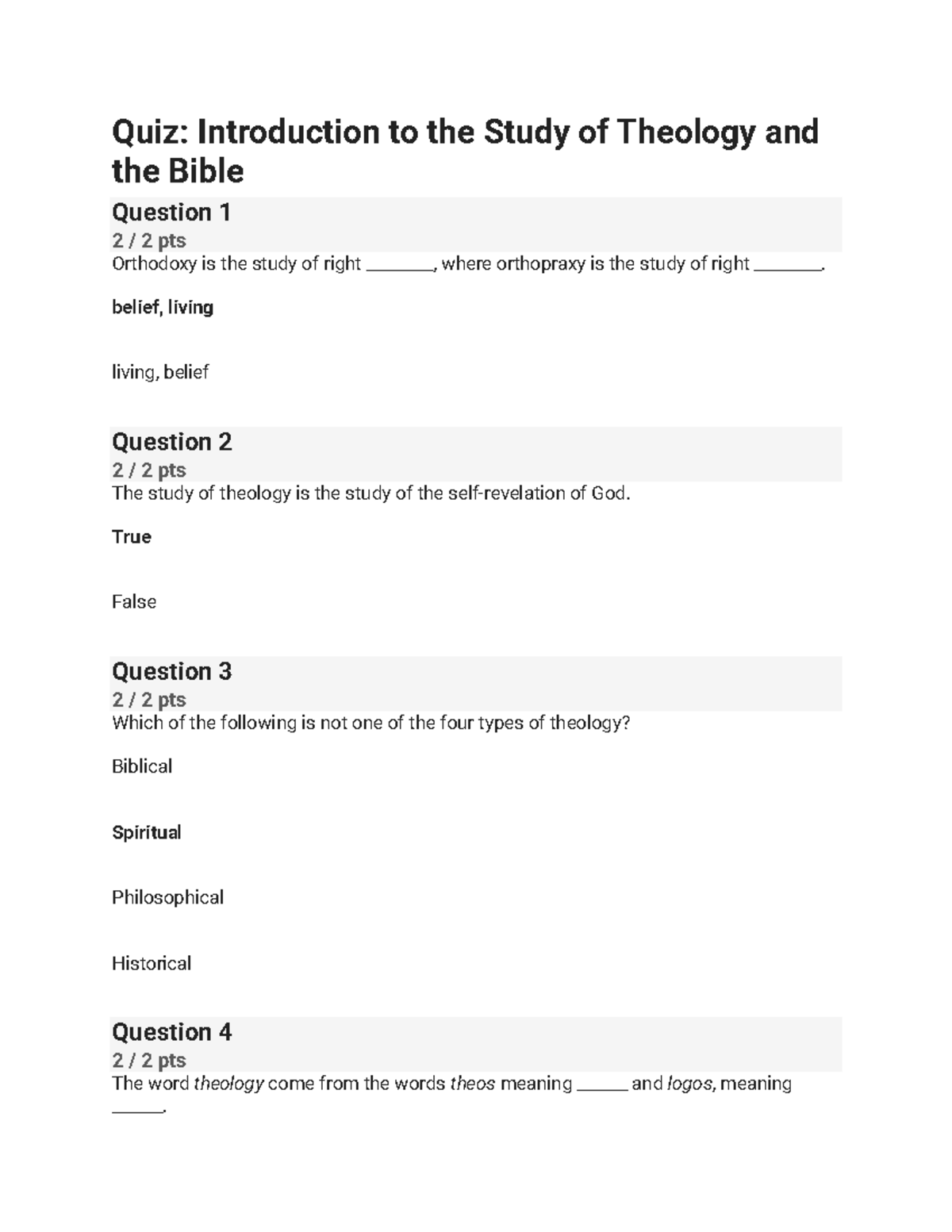 Quiz- Introduction To The Study Of Theology And The Bible - Quiz ...