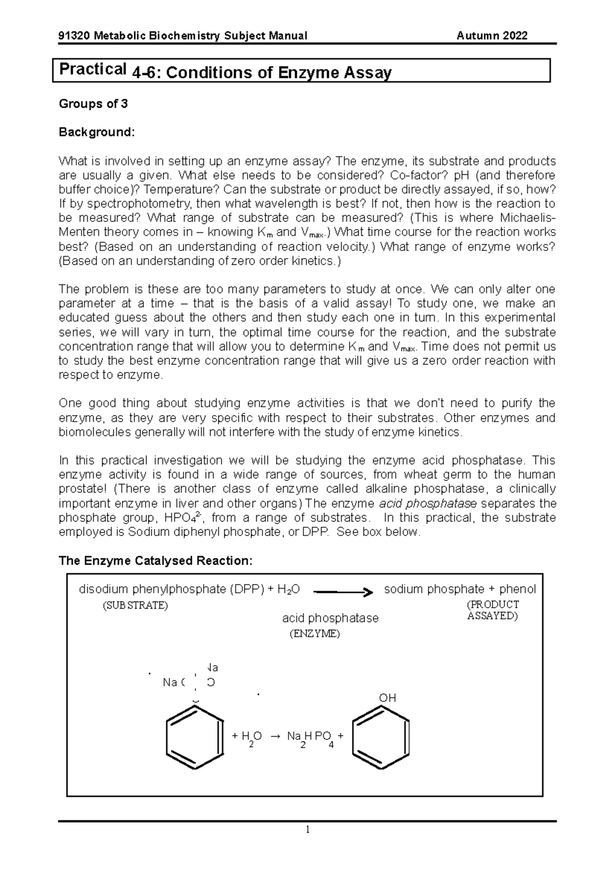 91320 Metabolic Biochemistry Practical Manual 2022 Prac 6 - Practical 4 ...