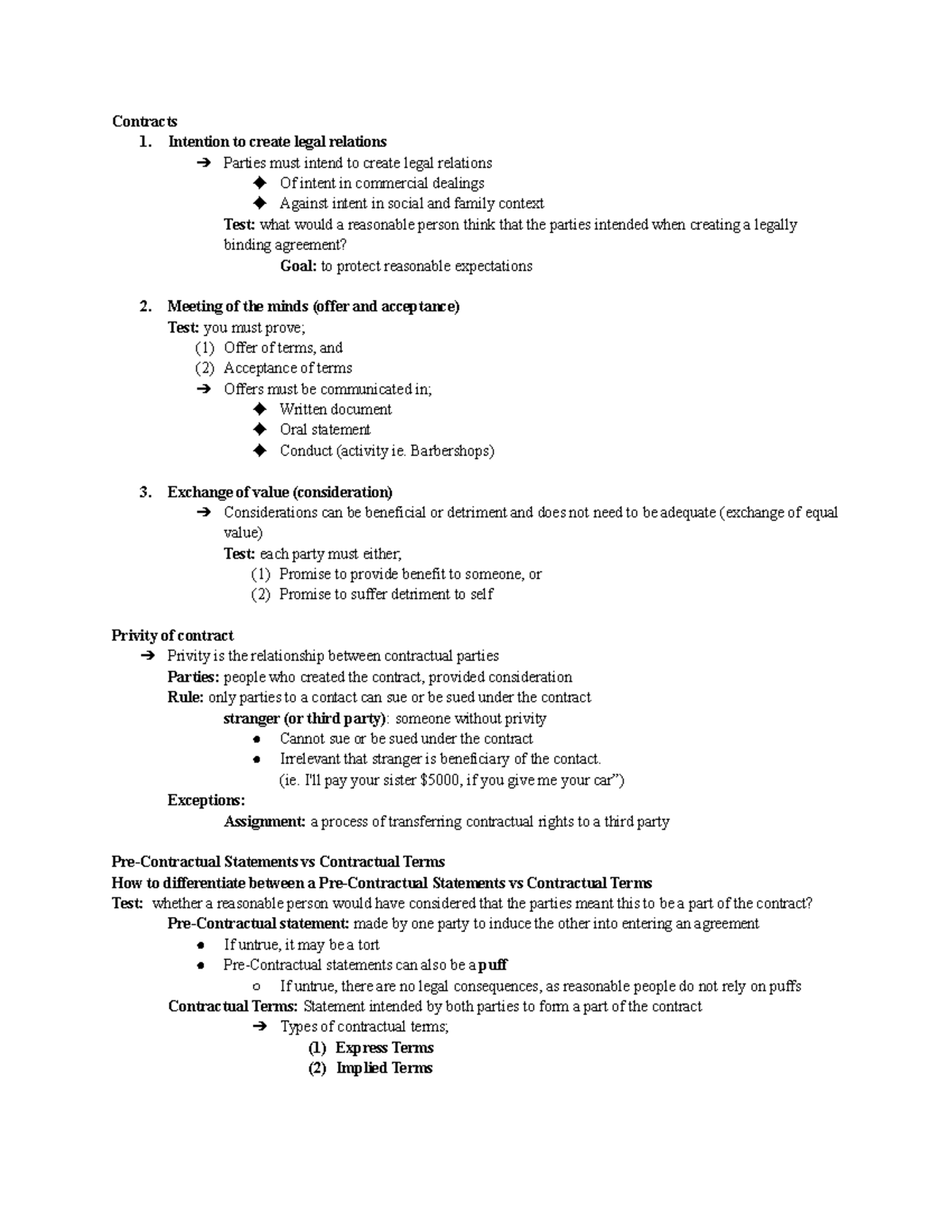 LAW 122 Final Exam Notes - LAW 122 - Toronto Met - Studocu