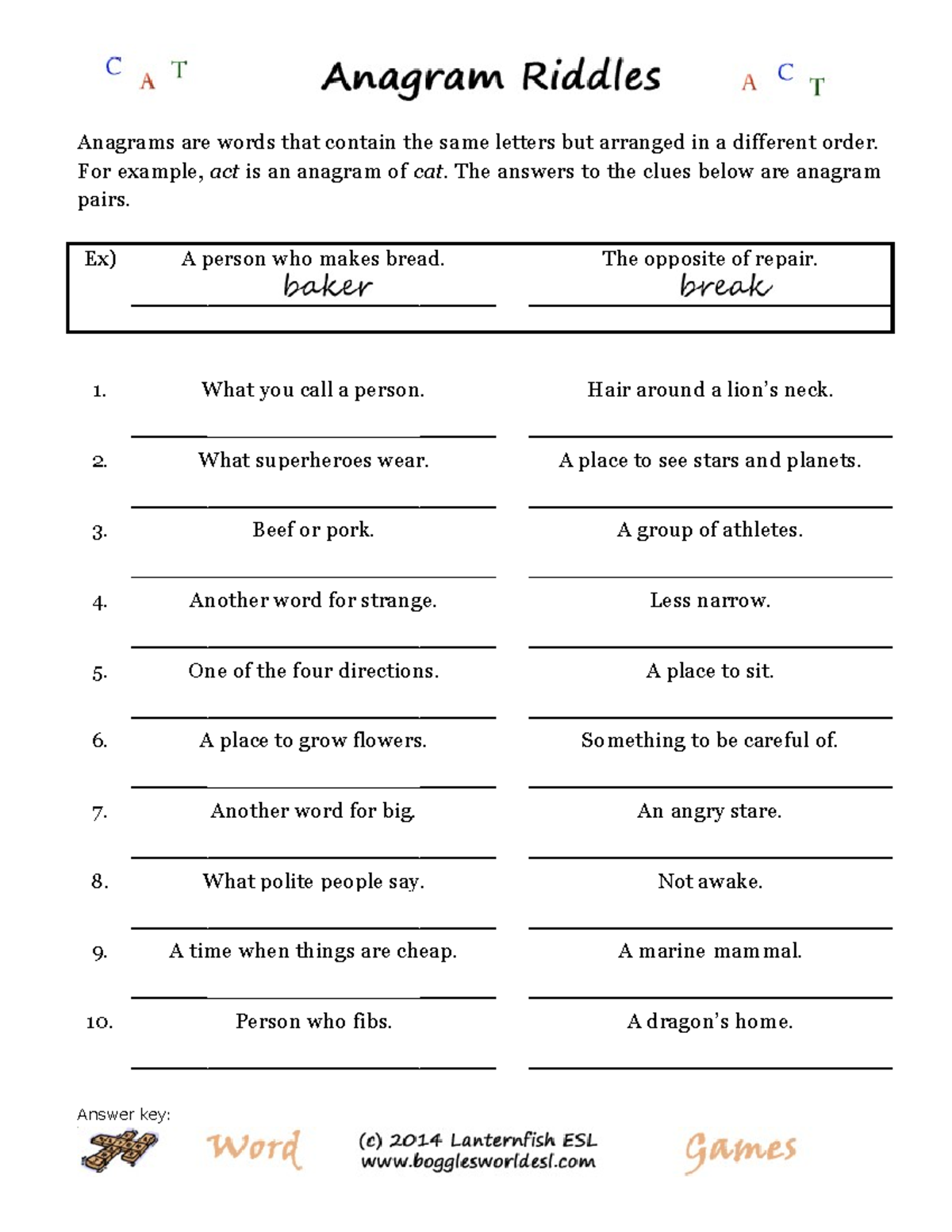 Anagram Riddles 2 English exercise Anagrams are words that contain