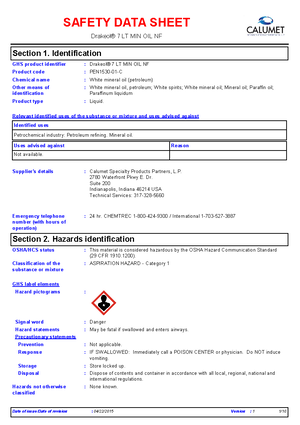 Drakeol 7 LT MIN OIL NF Data Sheet - ! - Studocu