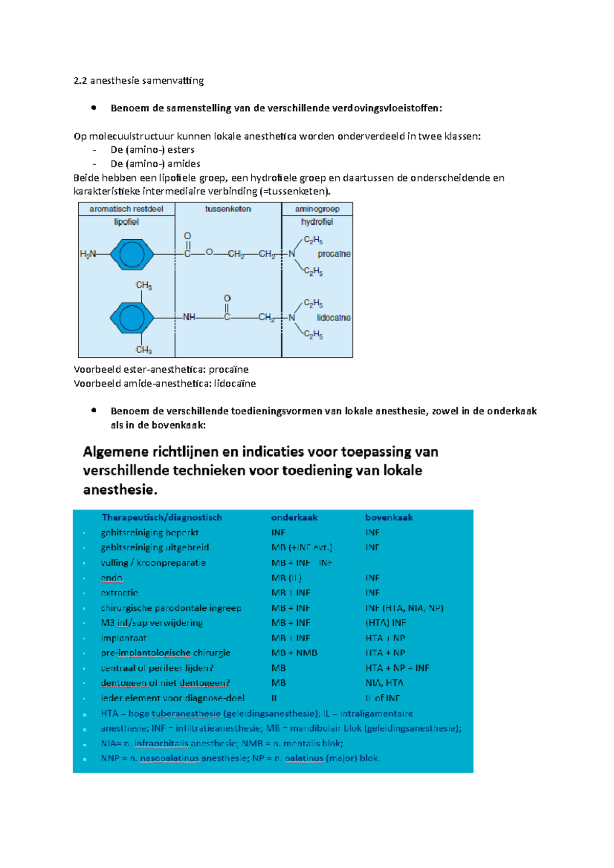 2.2 Anesthesie Samenvatting - 2 Anesthesie Samenvatting Benoem De ...