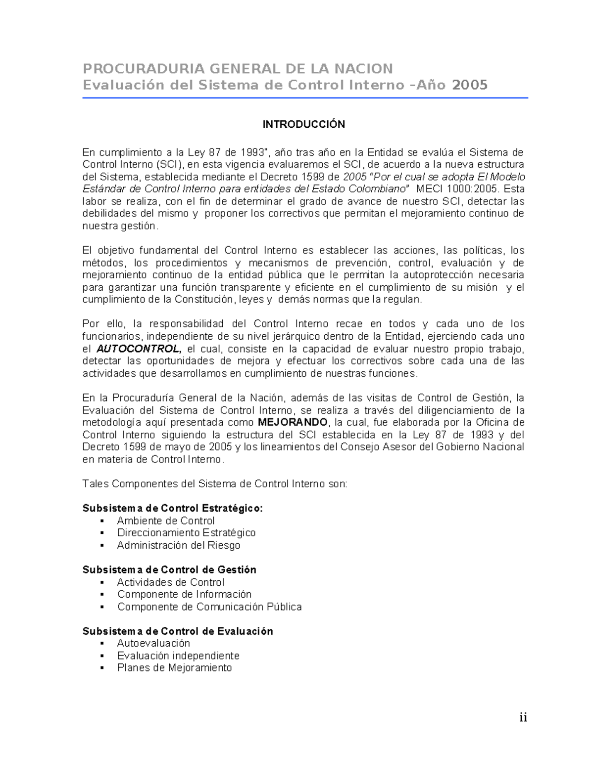 Evaluacion control interno - PROCURADURIA GENERAL DE LA NACION ...