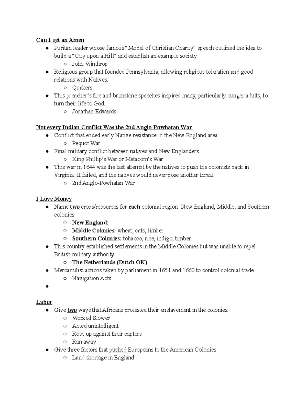 Colonial America Practice Questions - Can I get an Amen Puritan leader ...
