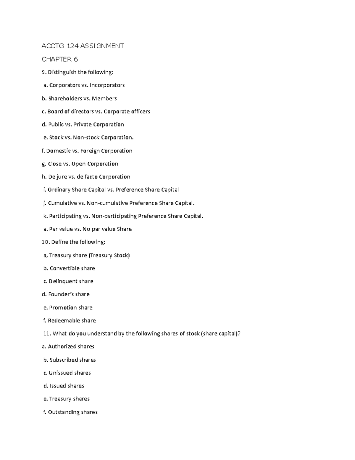 Acctg-124- Assignment - ACCTG 124 ASSIGNMENT CHAPTER 6 Distinguish the ...