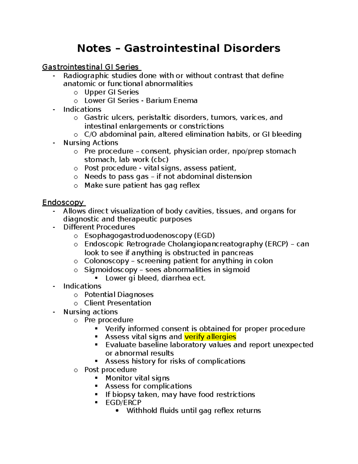 Notes T2 . Gastrointestinal Disorder Notes Gastrointestinal Disorders Gastrointestinal GI