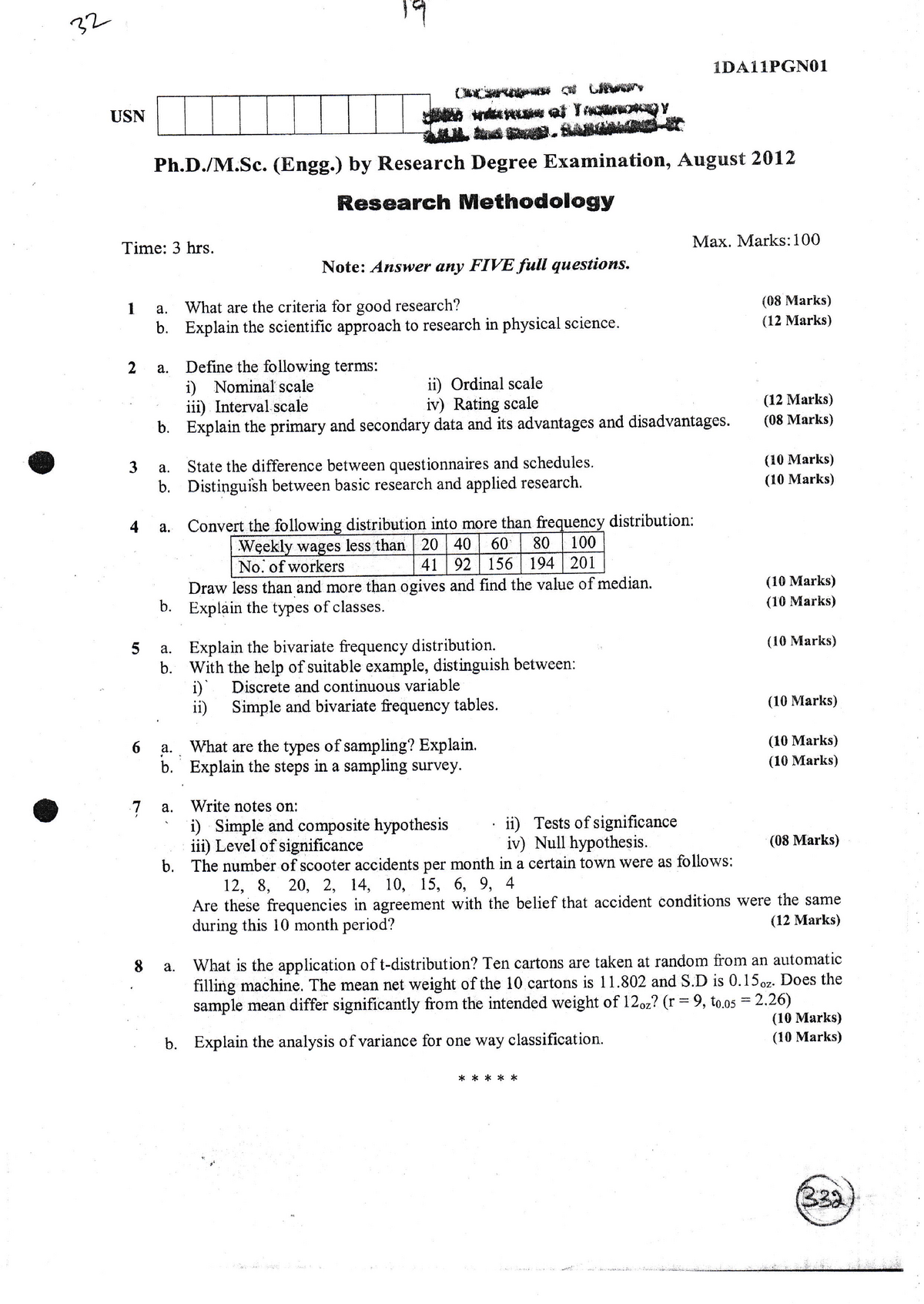 vtu phd research methodology question paper