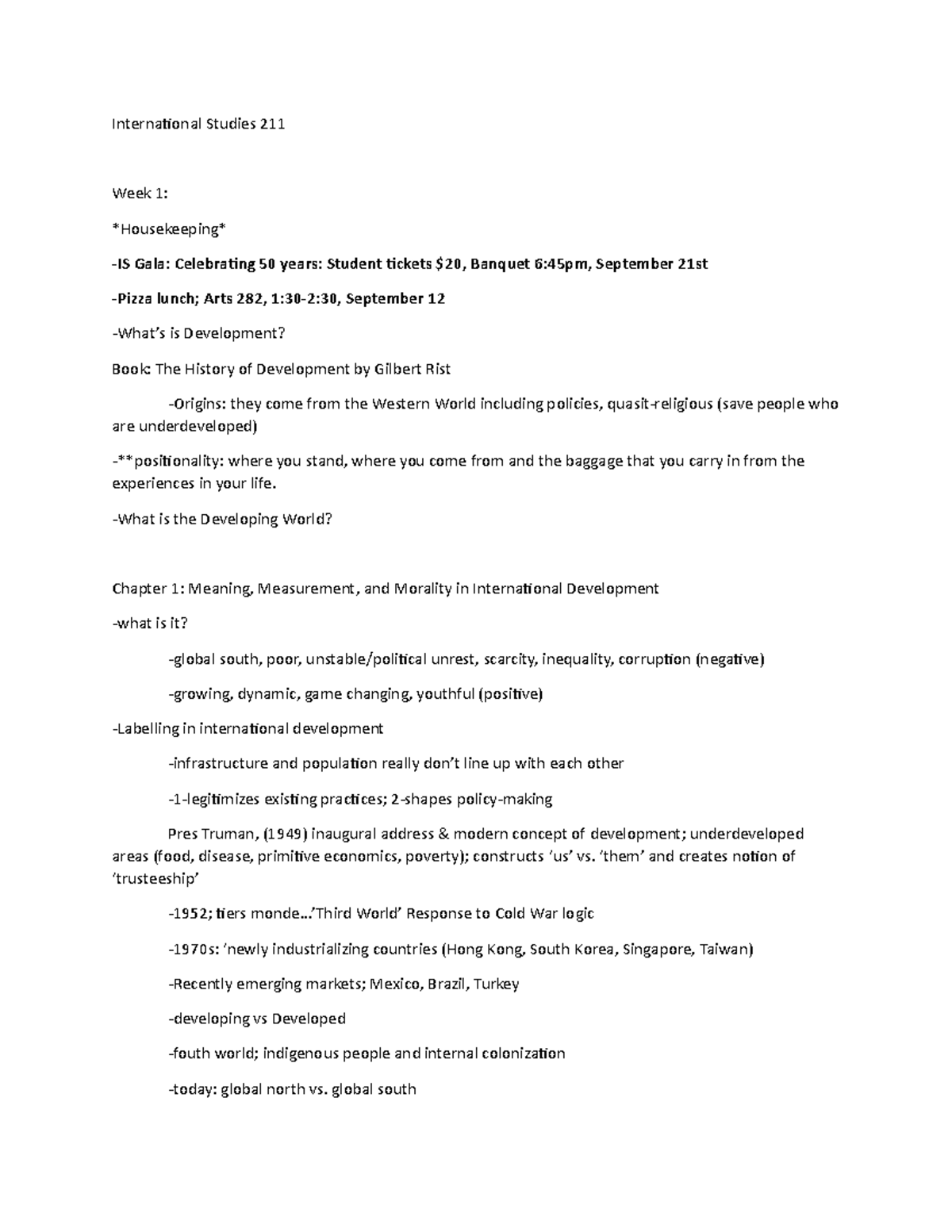 International Studies 211 notes - International Studies 211 Week 1 ...