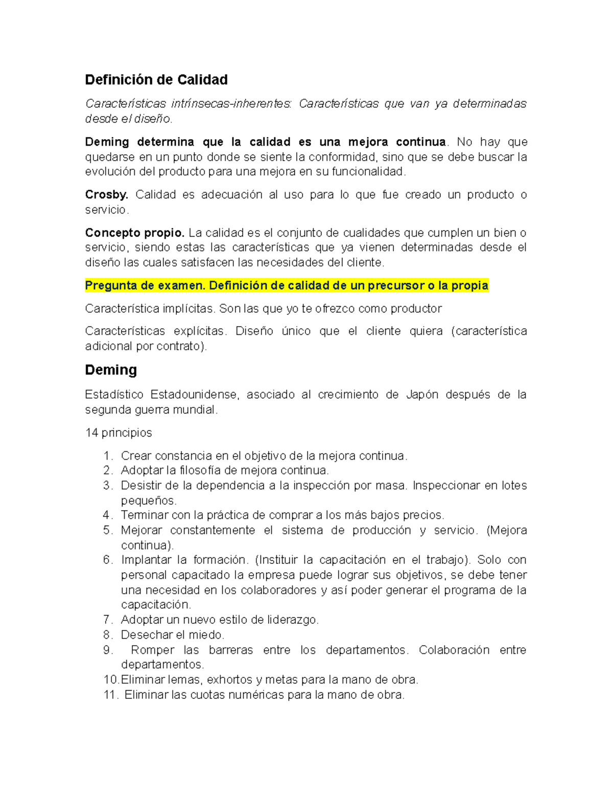 Apuntes Calidad - Definición de Calidad Características intrínsecas ...