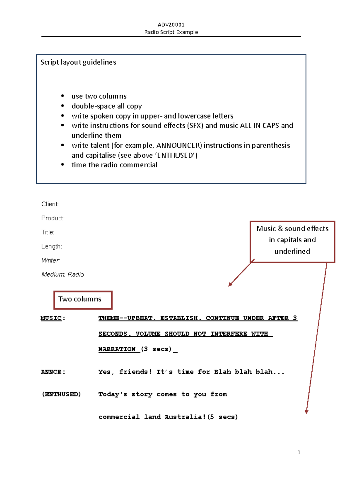 Example Radio Script Tutorial Sample ADV Radio Script Example 