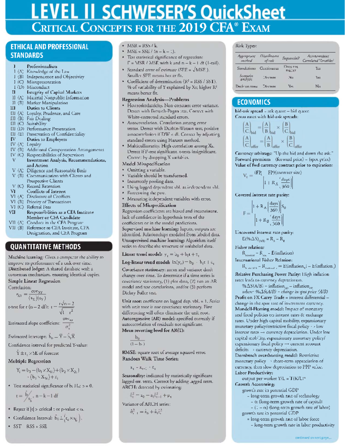 2019 CFAL2Quicksheet - CFA quicksheet - l C r it ic a l C o n c e pt s ...