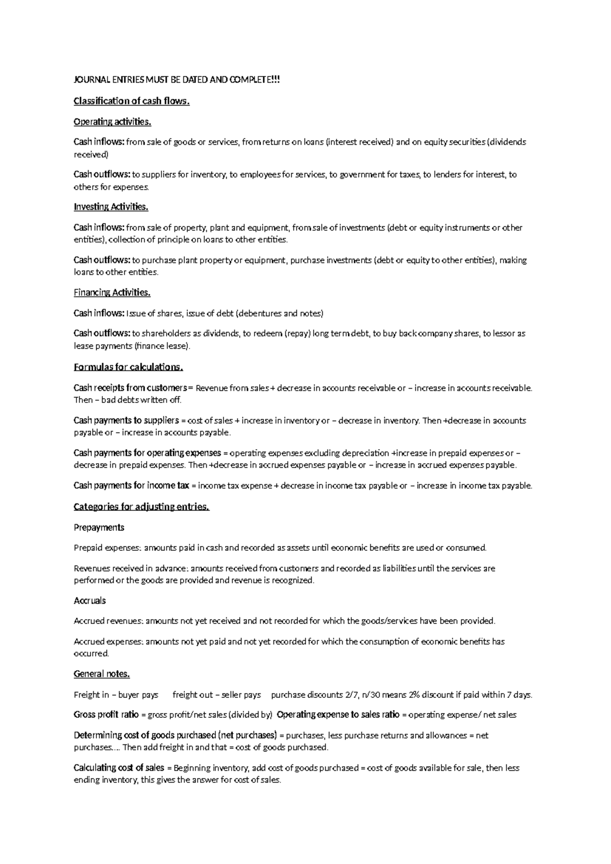 Accounting Final Exam Notes - JOURNAL ENTRIES MUST BE DATED AND ...