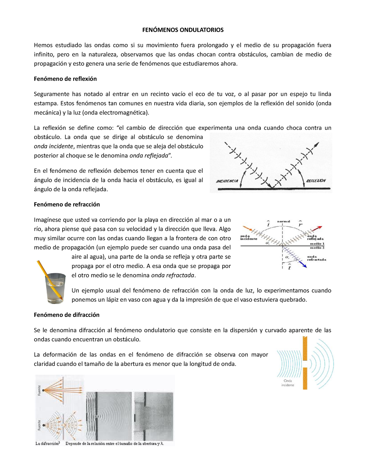 Fenómenos Ondulatorios 8º - FENÓMENOS ONDULATORIOS Hemos Estudiado Las ...