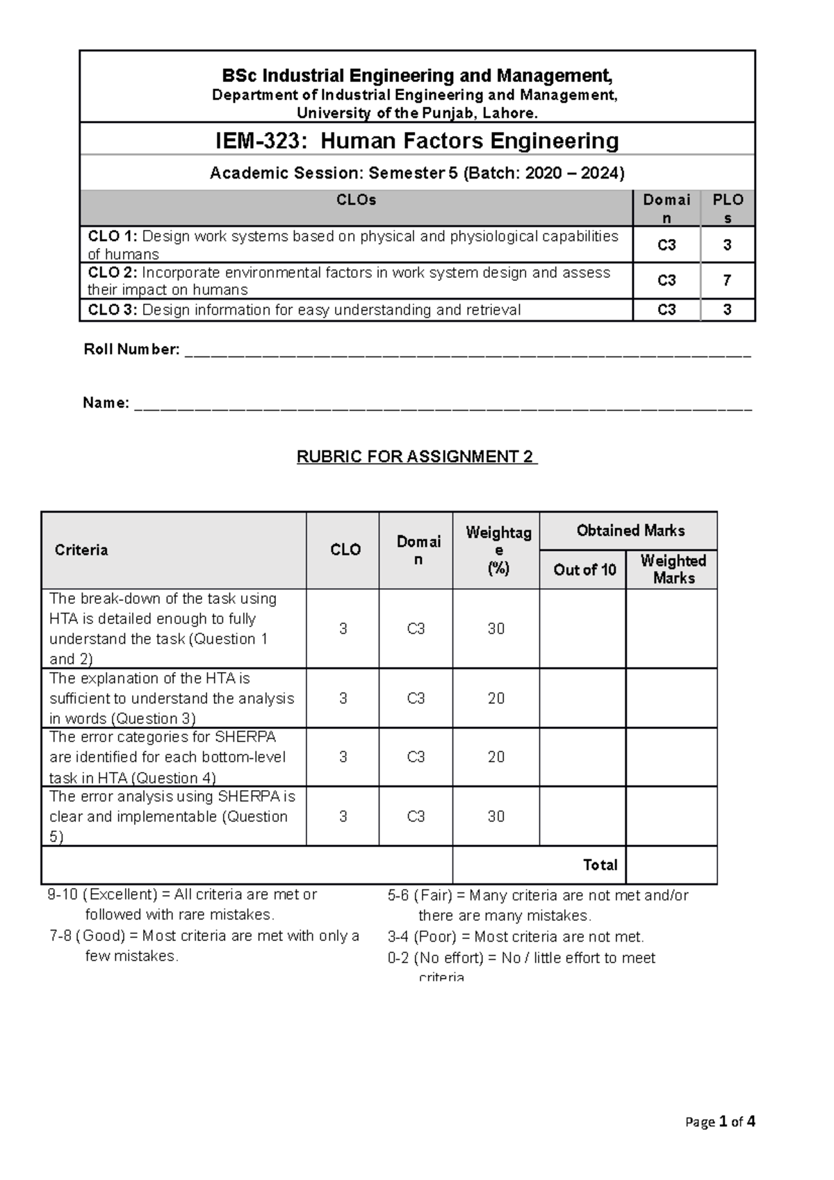 HFE Assignment 2 - Task Analysis - Industrial Engineering Mangement ...