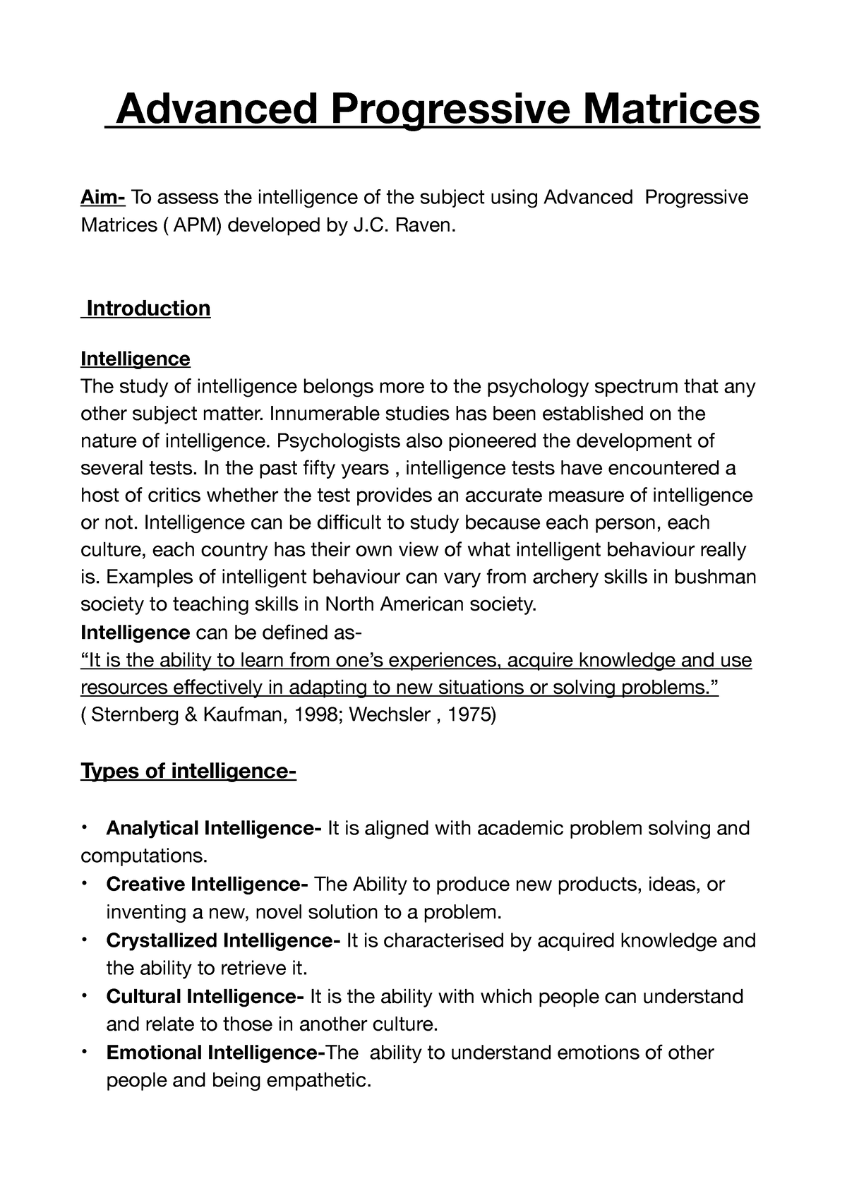 APM Practical 2 APM Intelligence assesment Advanced