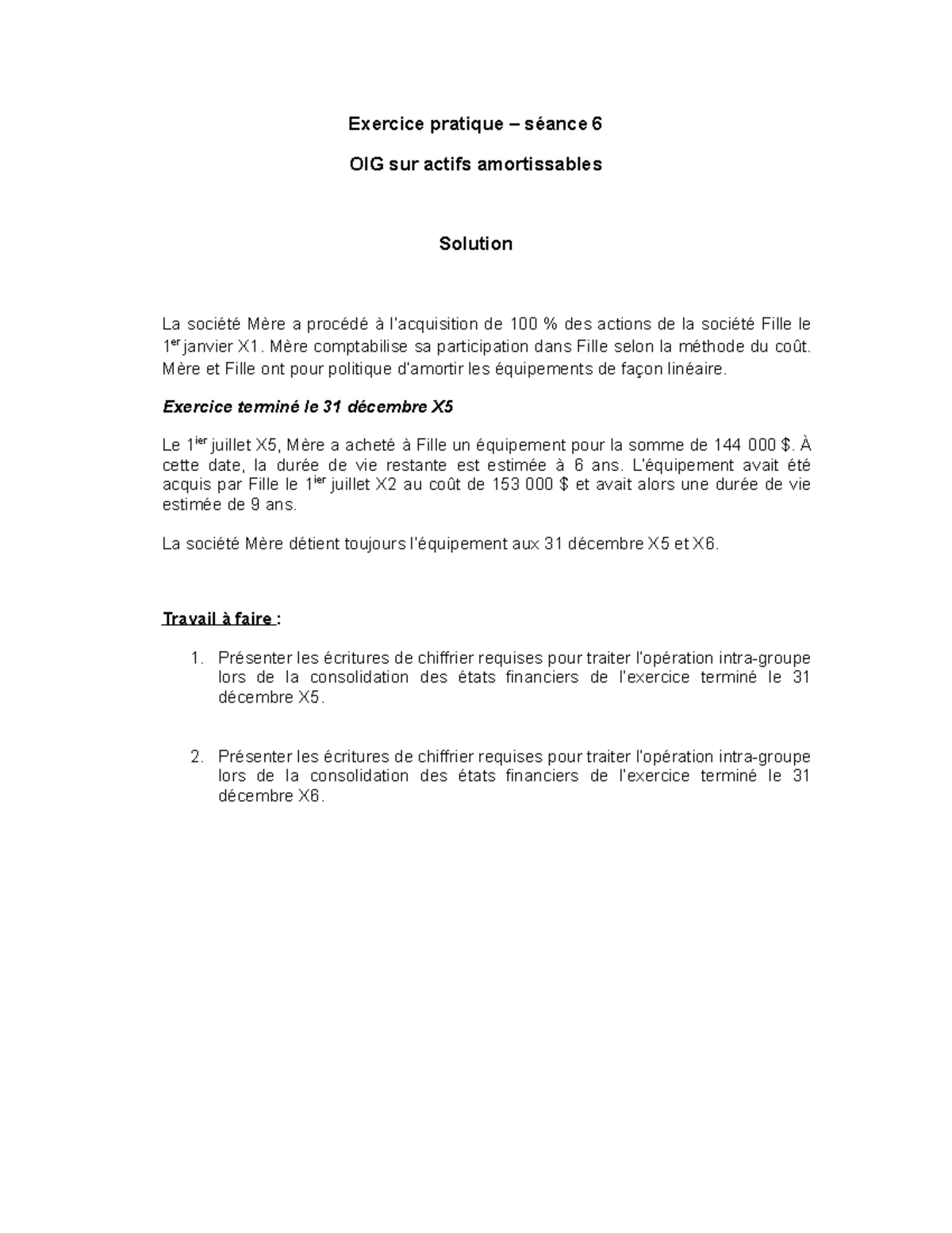 Solution exercice pratique OIG amortissable - séance 6 - Exercice ...