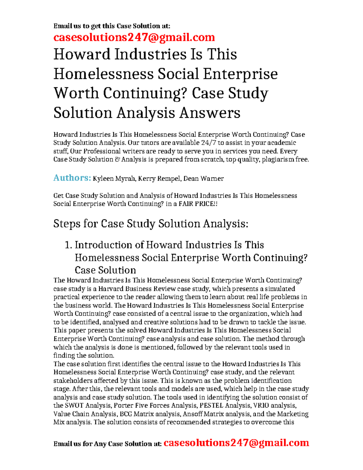 Case Solution Howard Industries Is This Homelessness Social Enterprise ...