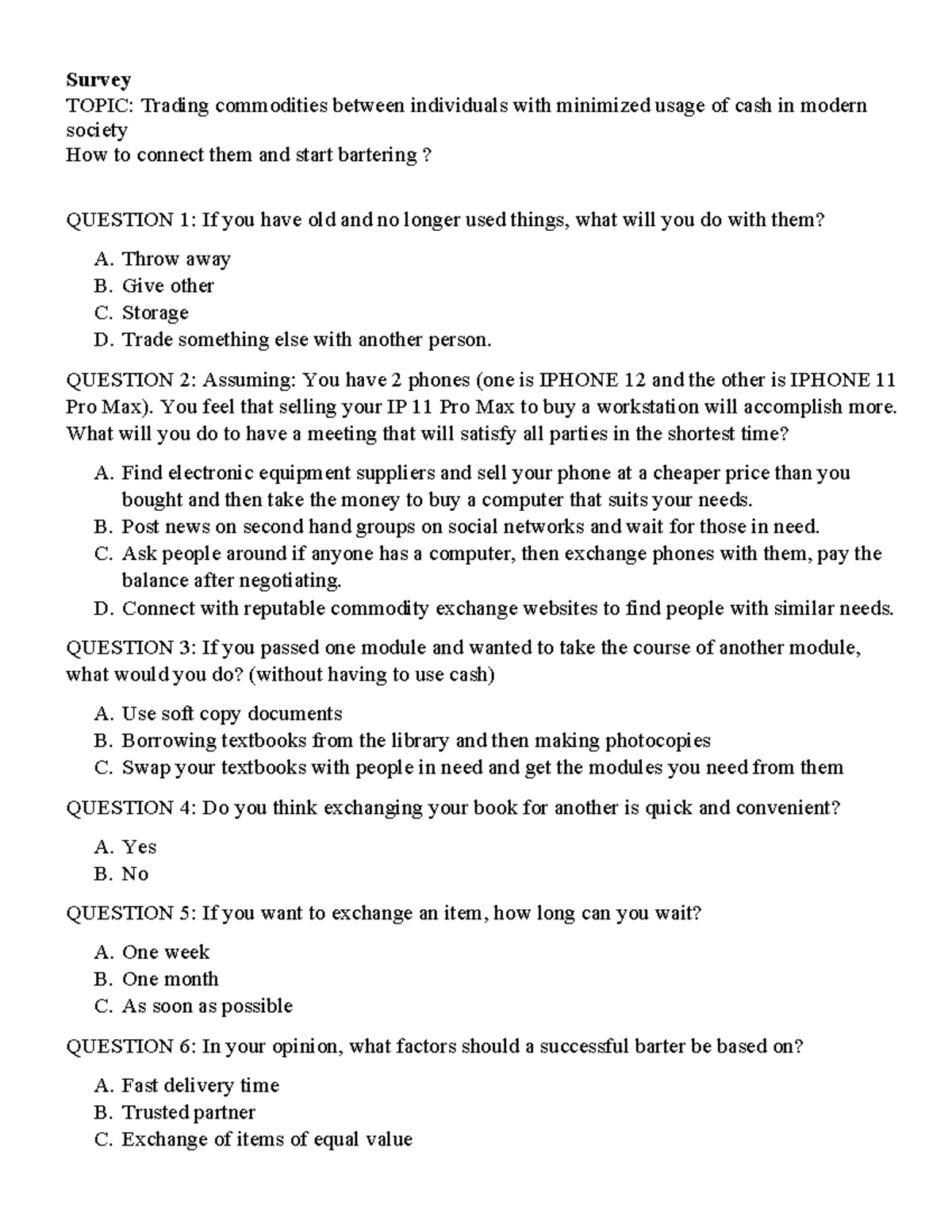 Survey Câu hỏi khảo sát cho đề tài NCKH Survey TOPIC Trading