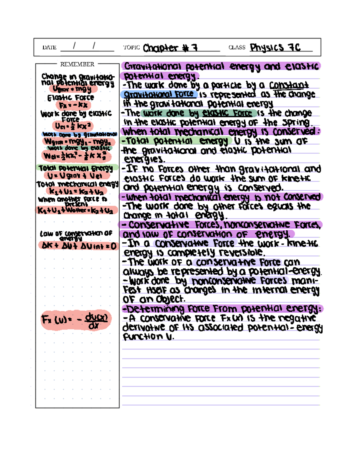 Midterm #2-Chapter 7 - DATE TOPIC CLASS REMEMBER Chapter 7 Physics 7C ...