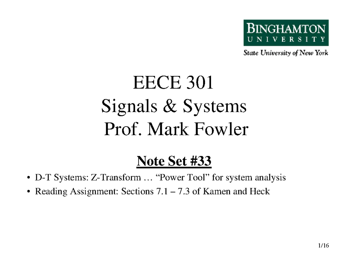 EECE 301 Note Set 33 DT Z Transform - EECE 301 Signals & Systems Prof ...