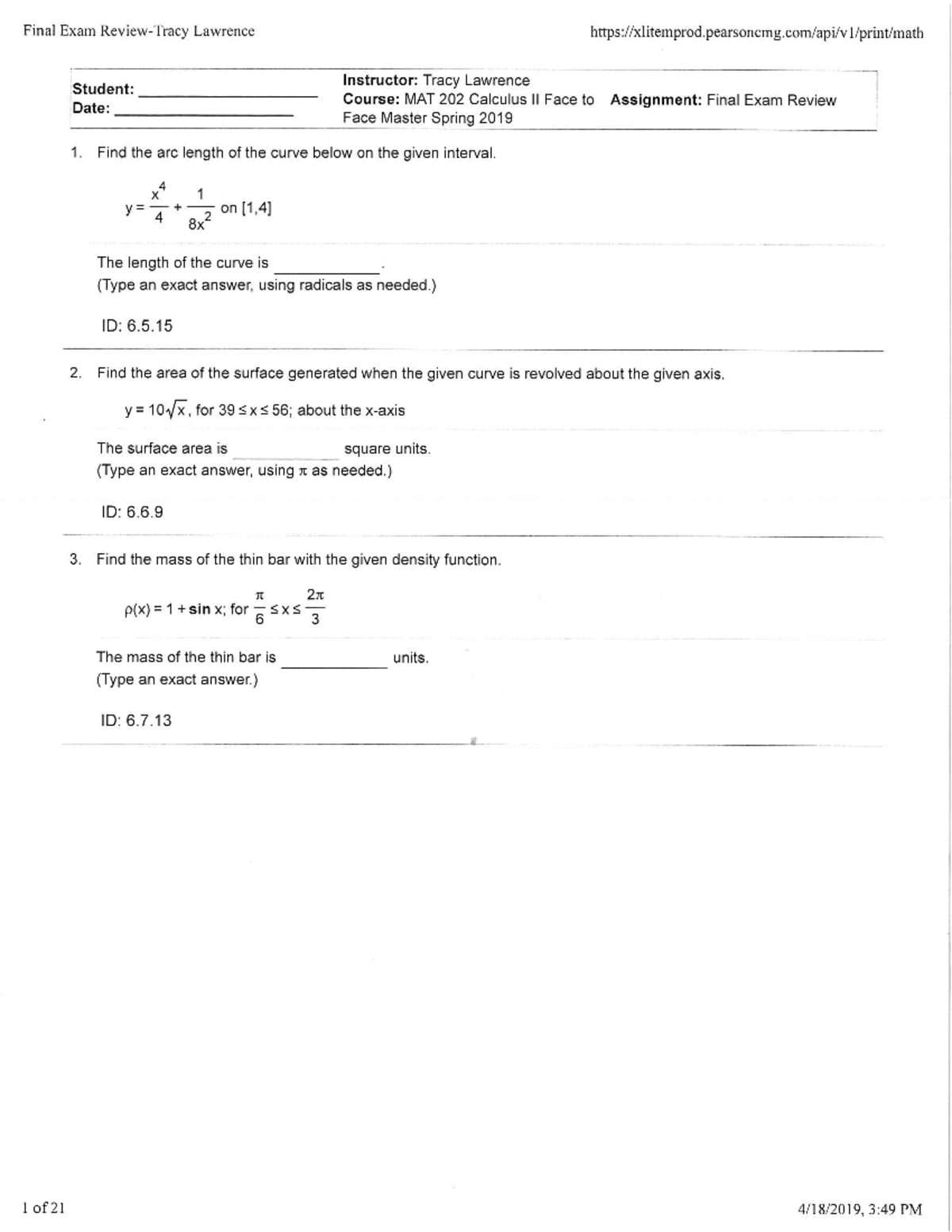 Final Exam Review Practice Calc 2 - MAT 202 - Studocu