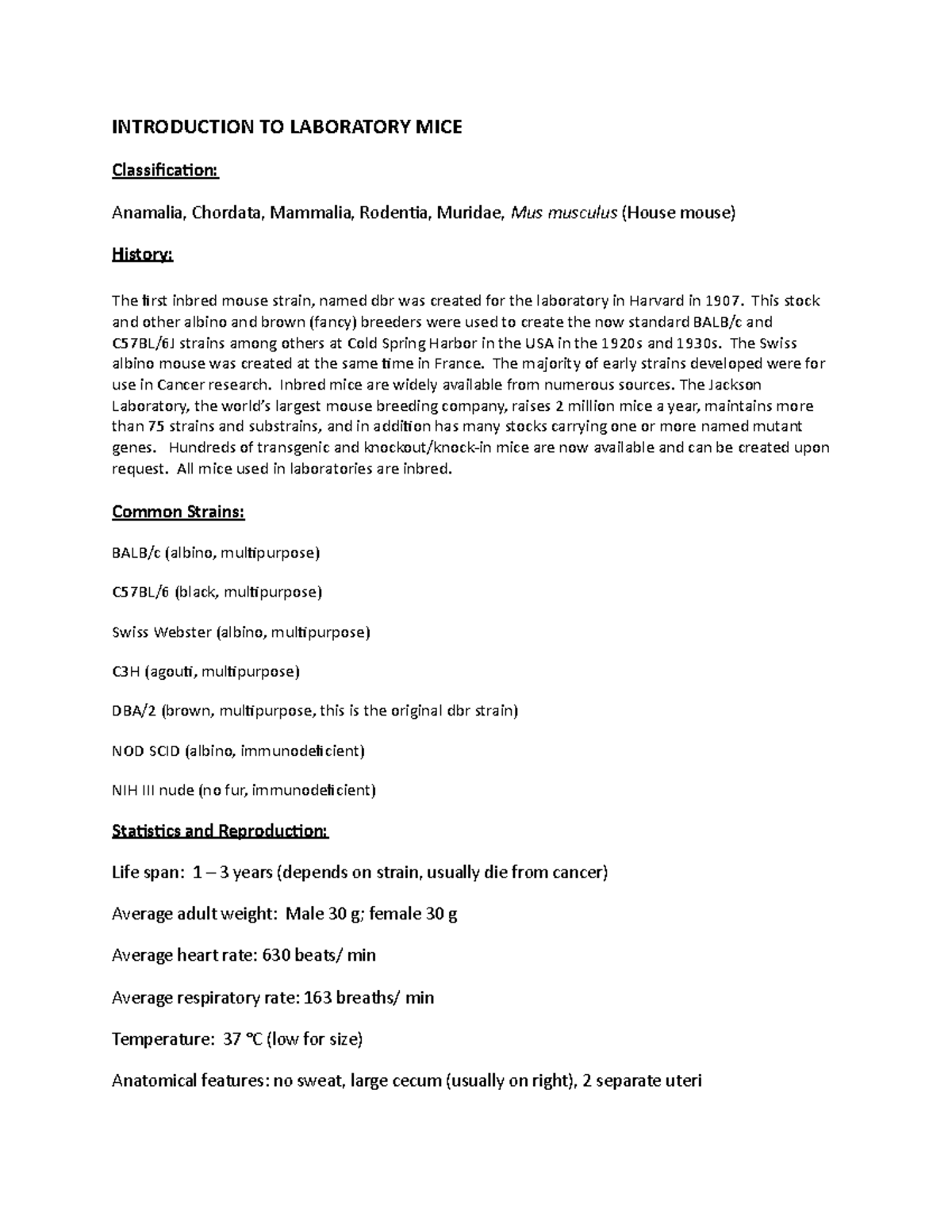 Mouse Fact Sheet - Background information on laboratory mice ...