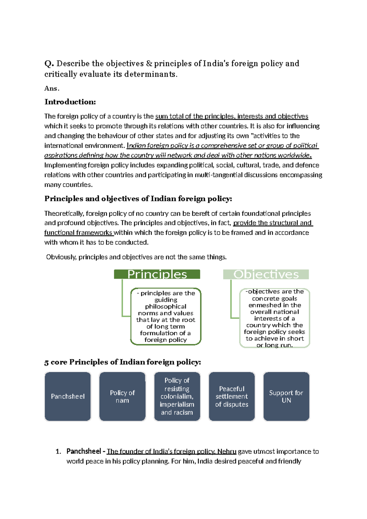 Ifp assignment final - Q. Describe the objectives & principles of India ...