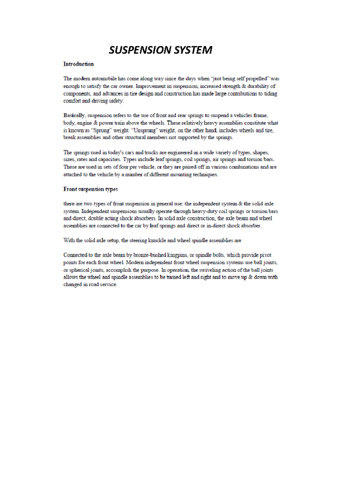 Suspension System AutomobileEngineering assignment AUE401