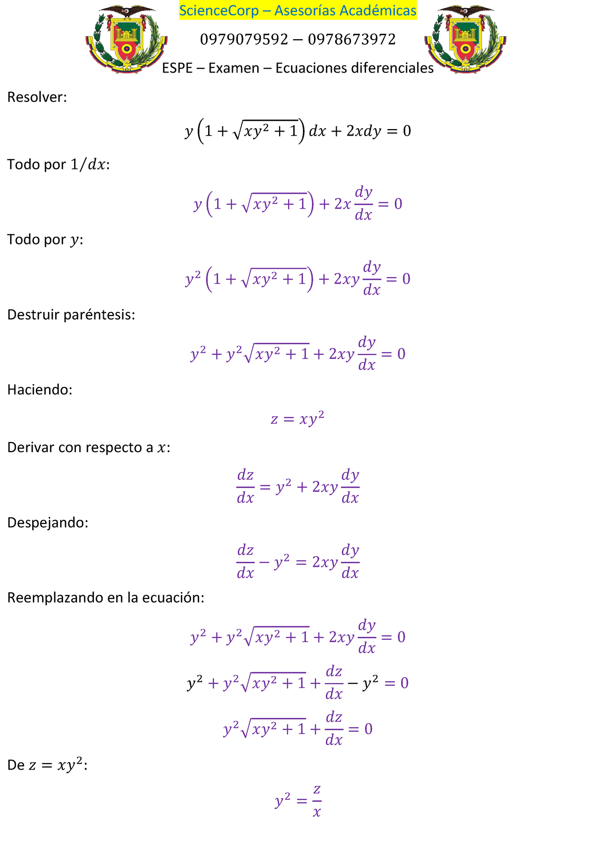 ESPE – Examen – Ecuaciones Diferenciales - ScienceCorp – Asesorías ...