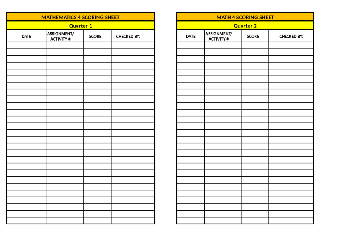 MATH Scoring Sheet - Multigrade Lesson Plan in Mathematics ...