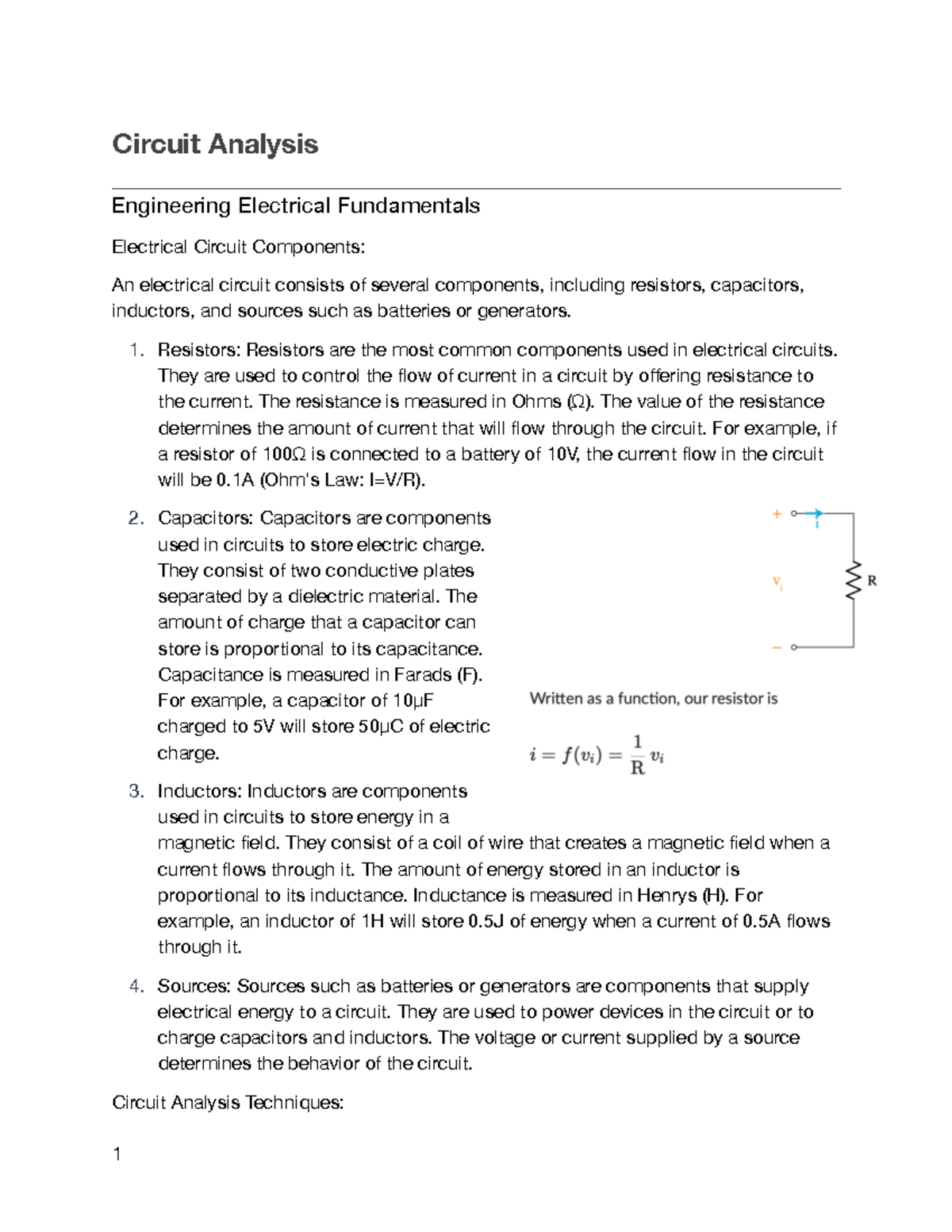 Circuit Analysis and Electrical Circuit Components Studocu