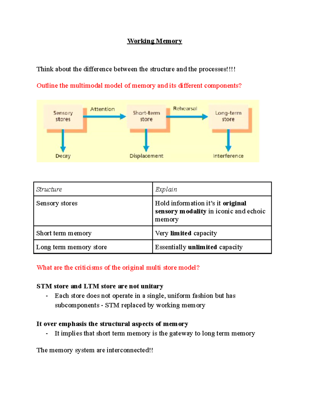 Week 2 Working memory - Lecture notes 2 - Working Memory Think about ...