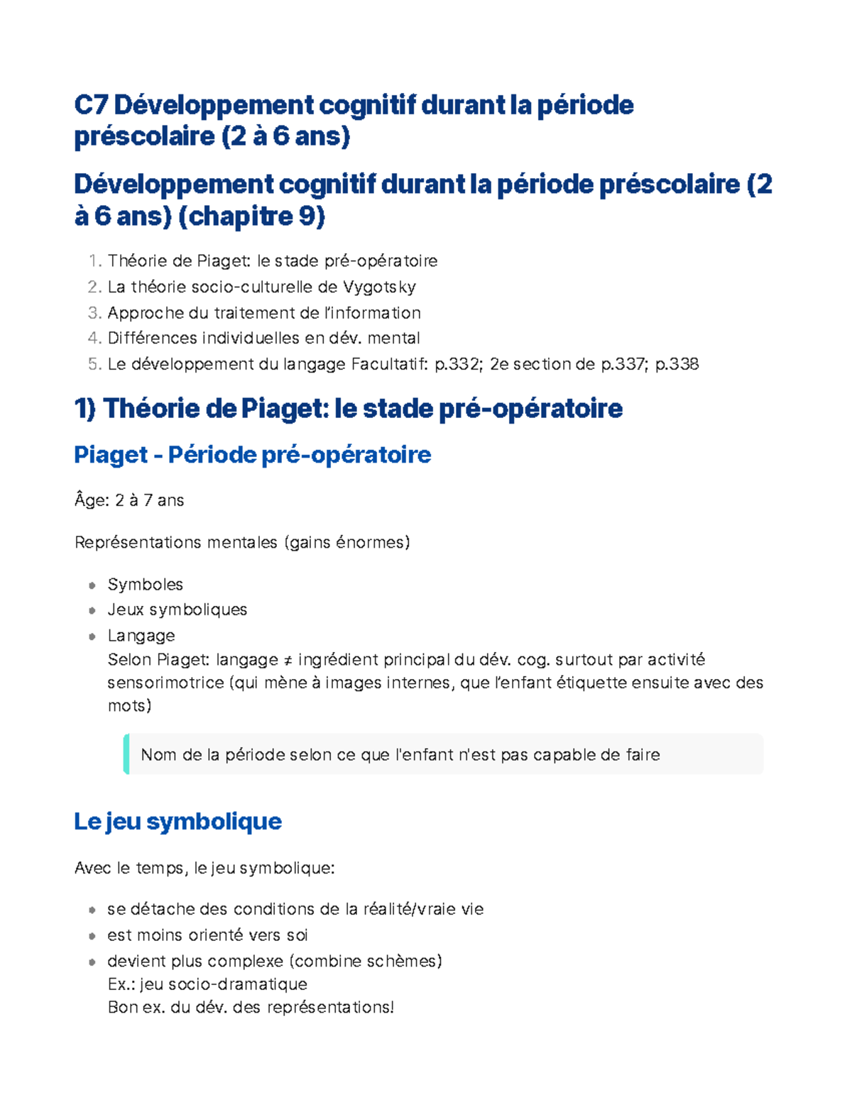 C7 Développement Cognitif Durant La Période Préscolaire (2 à 6 Ans ...