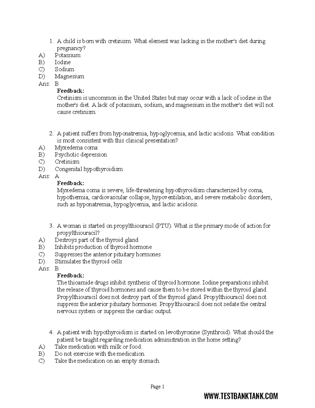 Chapter 42- Drug Therapy for Hyperthyroidism and Hypothyroidism-Test ...