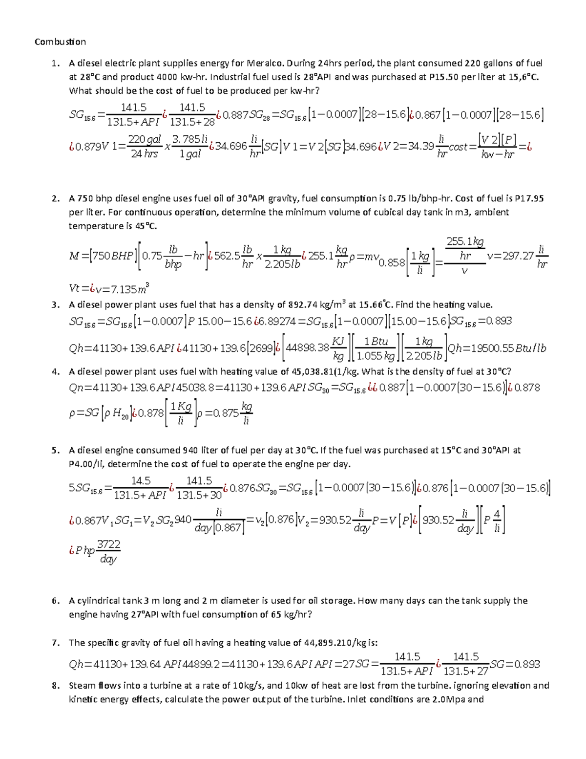 COMBUSTION ENGINEERING LECTU Combustion A diesel electric plant